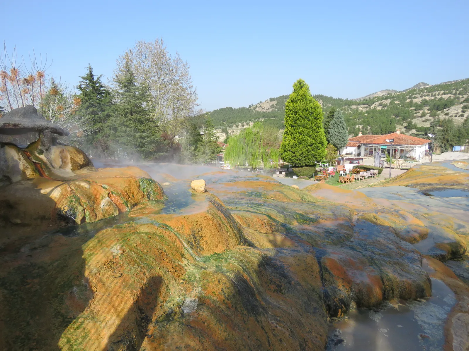 Red mineral terraces of the Karahayıt thermal springs near Pamukkale